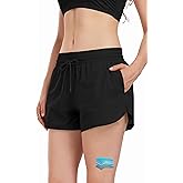 Beautikini Period Swimwear 3" Swim Shorts with Pockets 2 in 1 Quick Dry Menstrual Leakproof Swimsuit Bottom for Girls Teens