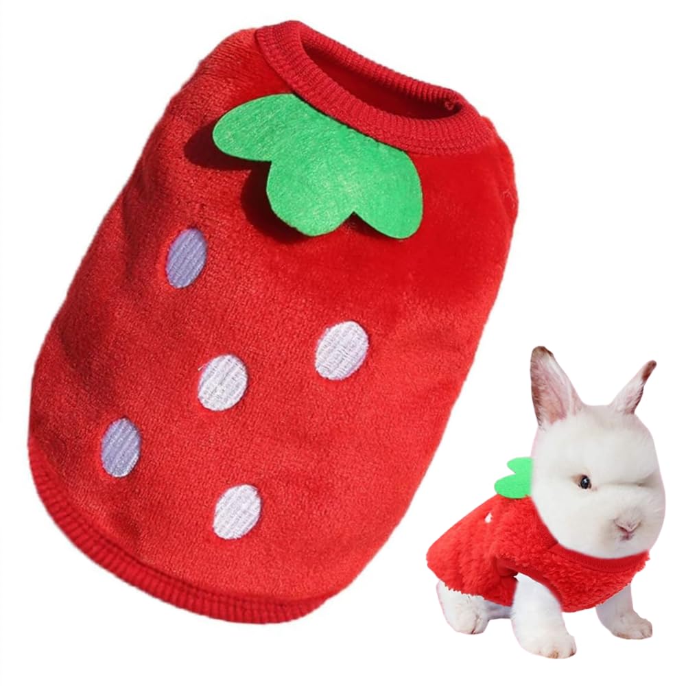 Pleenild Guinea Pig Costume Soft Strawberry Pet Apparel Warm Plush Pet Clothes for Guinea Pig Ferret Chihuahua and Other Small Animals (red)