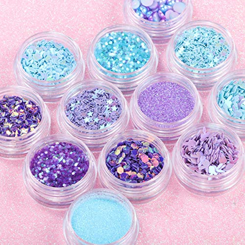 image for gootrades 12 Pots/set Nail Sequins Powder, Mermaid Half-Pearl Star Moo