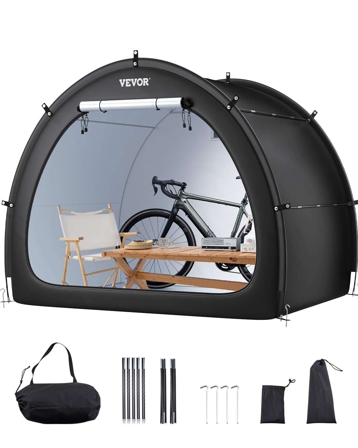 Photo 1 of VEVOR Bike Storage Tent, 4 to 5 Bikes, Outdoor Spacious Bike Storage Tent with Ventilated Window, Waterproof Fan-Shaped Bike Tent with High Strength Fiberglass & Dual Zippers, Fit for Bicycle