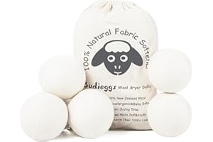 Budieggs Wool Dryer Balls Organic XL 6-Pack, 100% New Zealand Wool Chemical Free Fabric Softener for 1000+ Loads, Baby Safe & Hypoallergenic, Fabrics Soft and Fluffy Naturally