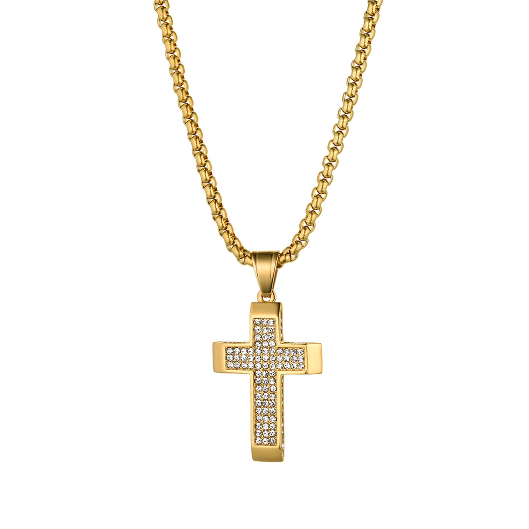 JewelryWe Mens Cross Chain Large Steel Fully-Jewelled Cubic Zirconia Cross Pendant Necklace — image 1