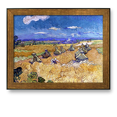 Wheat Fields with Reaper Auvers by Vincent Van Gogh Framed Art Print Famous Painting Wall Decor Bronze and Black Frame