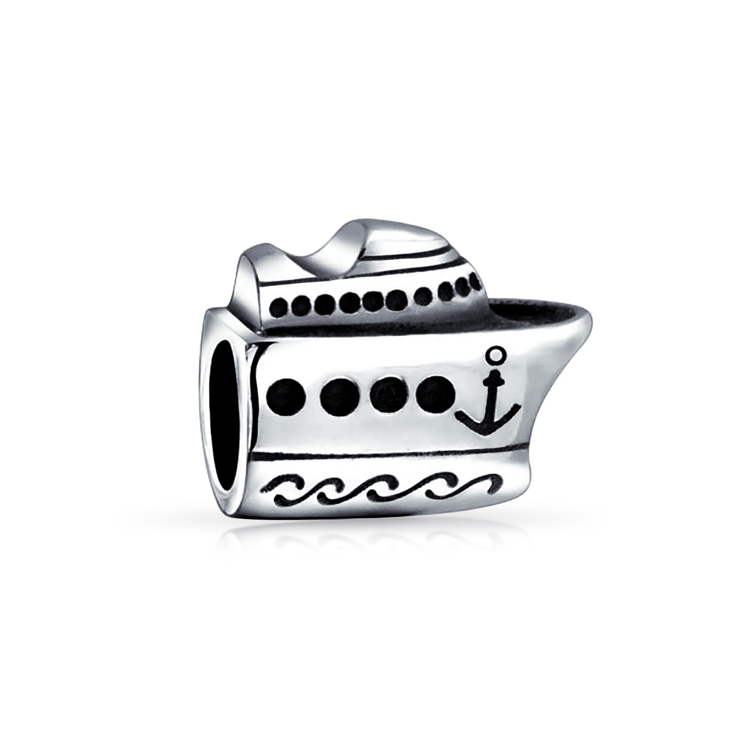 Bling Jewelry Travel Tourism Vacation Ocean Liner Yacht Boat Honeymoon Cruise Ship Bead Charm For Women Oxidized .925 Sterling Silver Fits European Bracelet