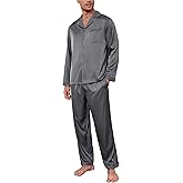 Ekouaer Men's Silk Pajama Set Long Satin Loungewear 2 Piece Pjs Classic Button Down Sleepwear S-XXL