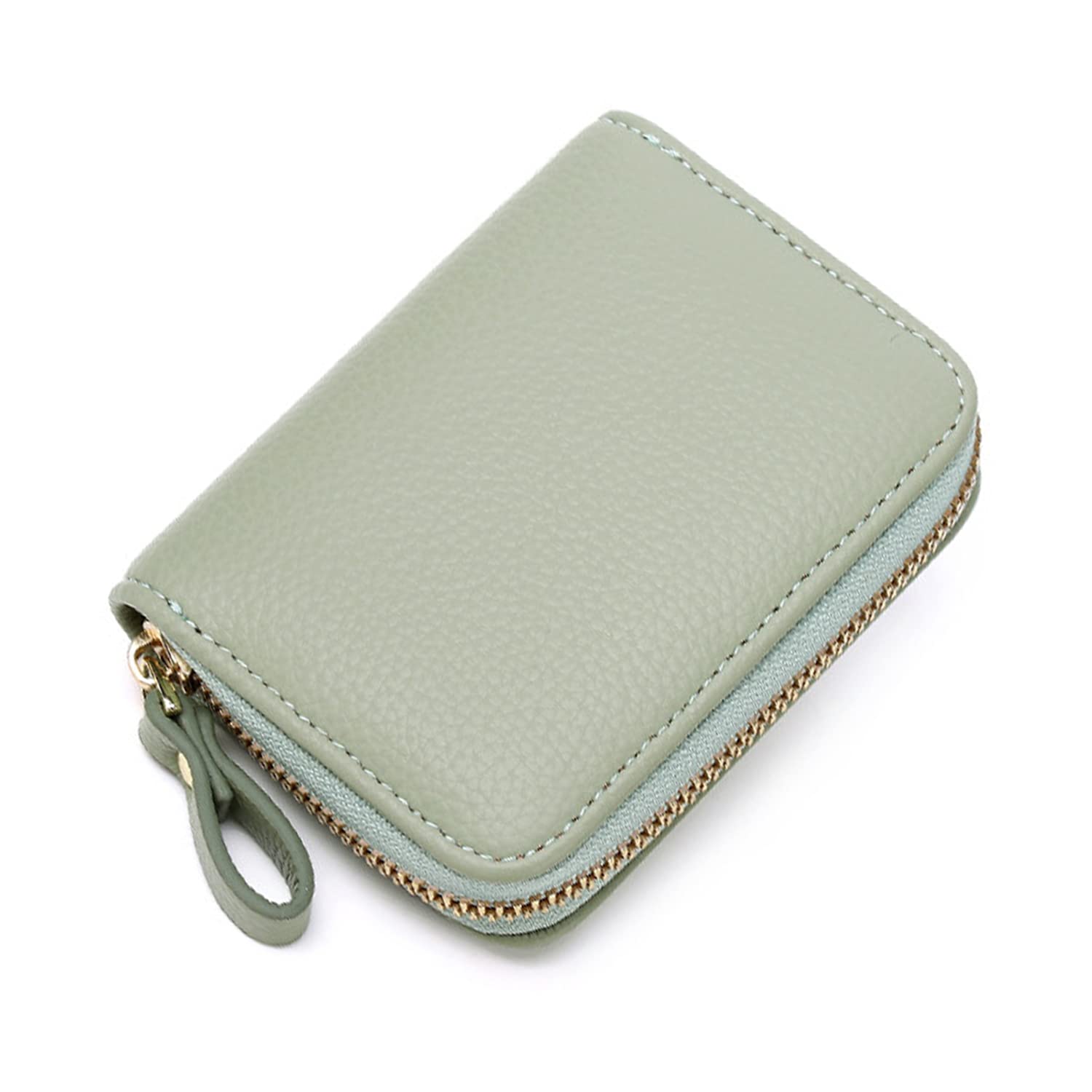 Womens Credit Card Holder, Small RFID Blocking Ladies Wallet with Stainless Steel Zipper Leather Accordion Green Wallets Case for Women ID Compact Slim Blocked Zip Accordian Cards (green) A3PBKB-1