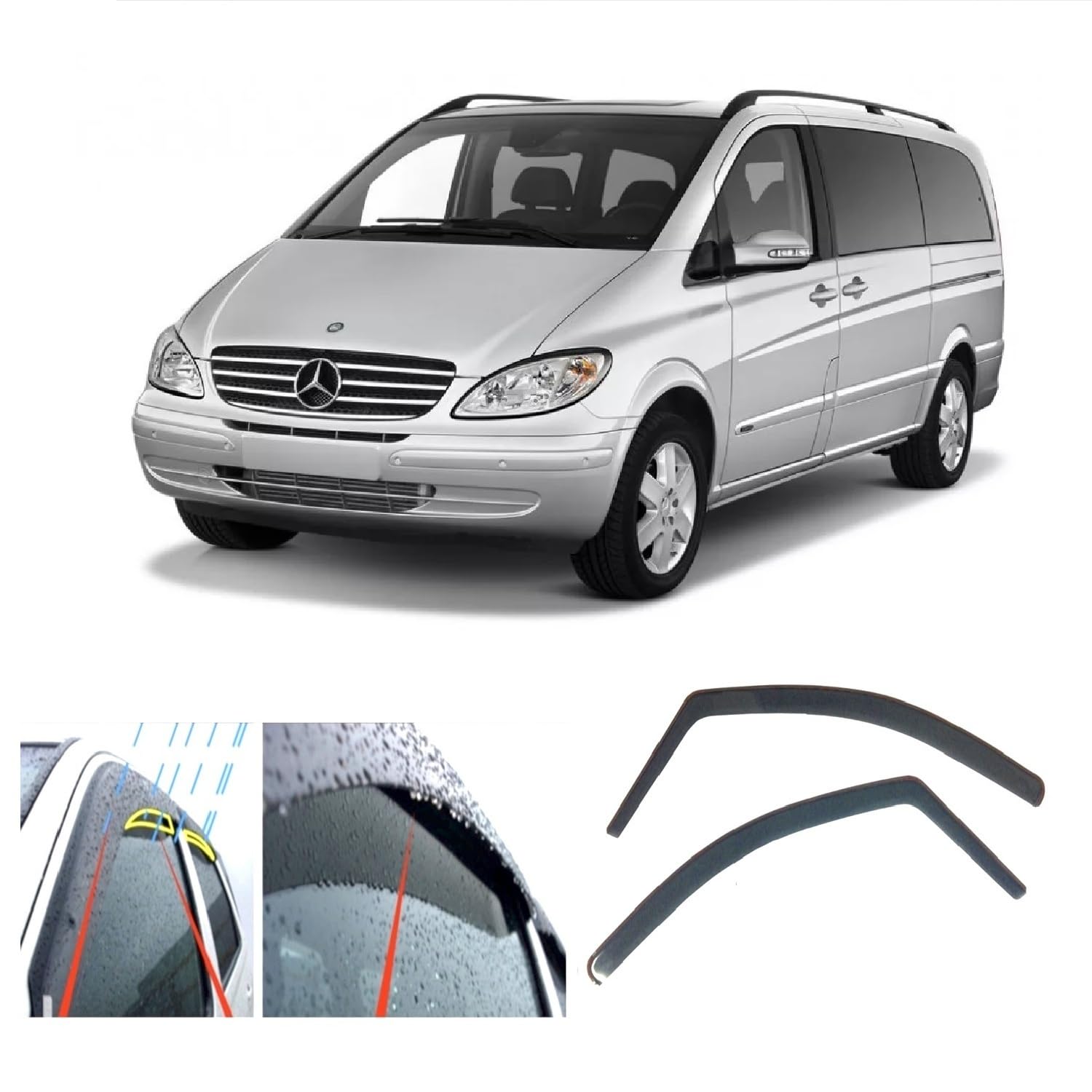 AC WOW 2x Wind Deflectors Compatible with Vito Viano V Class W639 2003 2004 2005 2006 2007 2008 2009 2010 2011 2012 2013 2014