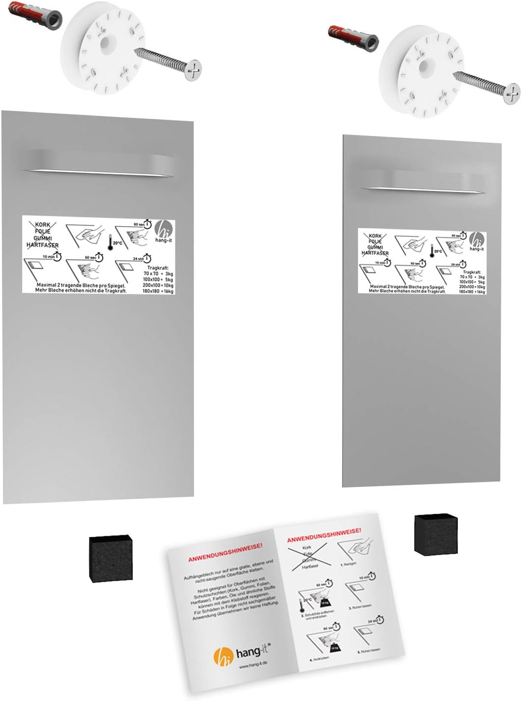 hang-it Premium Spiegel Aufhänger Set L - inkl. 2X 200x100 mm Spiegelaufhänger - Spiegelhalter und Exzenterscheiben
