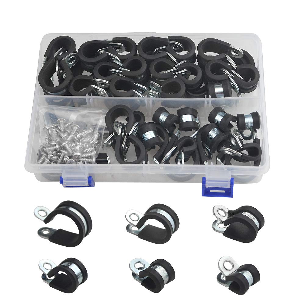 WMYCONGCONG 96 PCS 6 10 14 16 20 26mm Cable Clamps Rubber Wire Clamps Stainless Steel Rubber Cushioned Insulated Clamps Assortment Kit