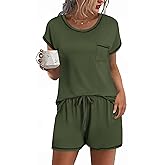 Ekouaer Womens Pajama Sets 2 Piece Soft Short Sleeve Top and Shorts Sleepwear Round Neck Pjs Lounge Set with Pockets