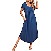 Ekouaer Long Nightgowns for Women with Pockets Short Sleeves Moo Moos for Women Casual Maxi Dress House Dresses S-XXXL