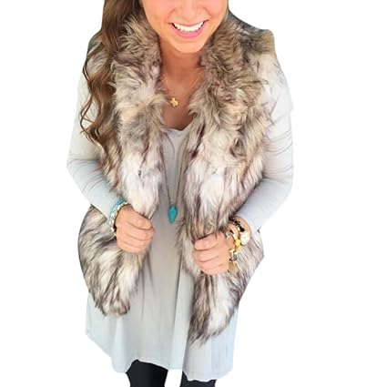 ipretty Damen Kunstpelz Weste Fellweste West Kunstfell Winterjacke Jacket Waistcoat mit Extra Groß