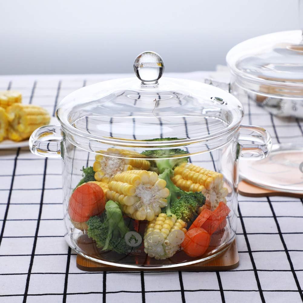 Baker's Basics Saucepans Glass Pot Casserole Baking Oven Blooming Heat-resistant Glass Cooking Pot Covered Saucepan with Lid Pasta Pot Cookware-60.8OZ (1.8L) (Clear)