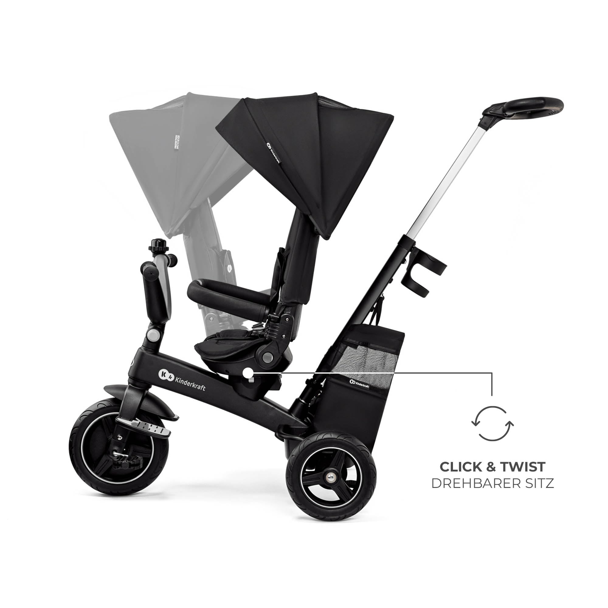 Kinderkraft EASYTWIST evolutionäres Dreirad, ausziehbar, um 360 Grad drehbarer Sitz, für Kinder im Alter von 9 Monaten bis 5 Jahren, Schwarz 4