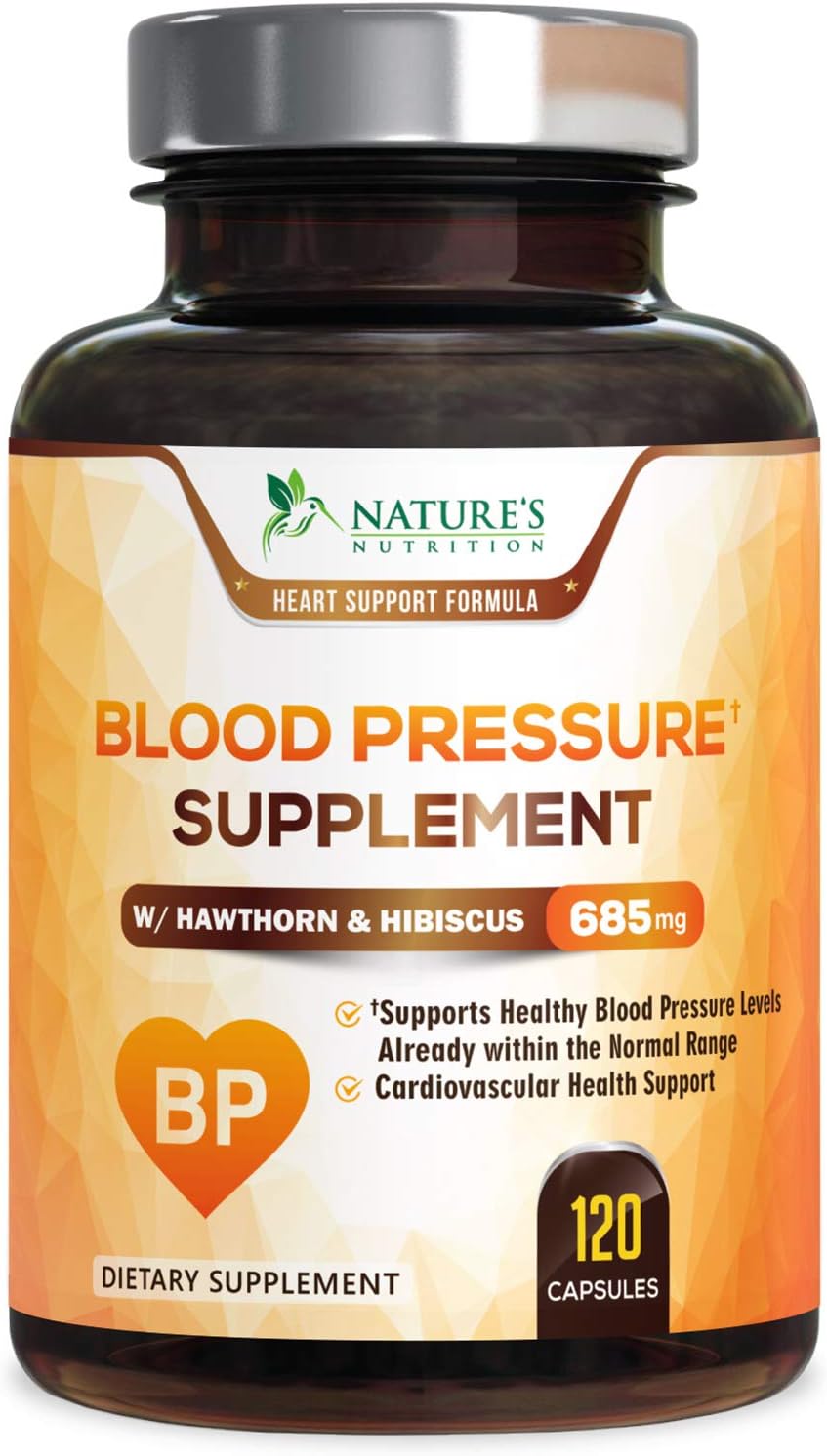 Blood Pressure Support Supplement Extra Strength Heart Aid 685mg - Heart Health Vitamins - Made in USA - Best Natural Blood Pressure Support* Pill with Garlic, Hawthorn & Hibiscus - 60 Capsules: Health & Personal Care