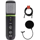 Mackie EM-USB Element Series USB Condenser Microphone with Pop Filter &amp; XLR-XLR Cable Bundle