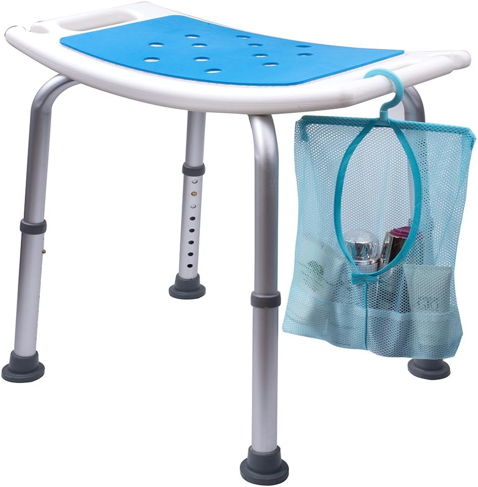 Medokare Shower Stool with Padded Seat - Shower Seat for Seniors with Tote Bag and Handles, Shower Bench Bath Chair for Elderly, Handicap Tub Shower Seats for Adults (White Stool): Kitchen & Dining
