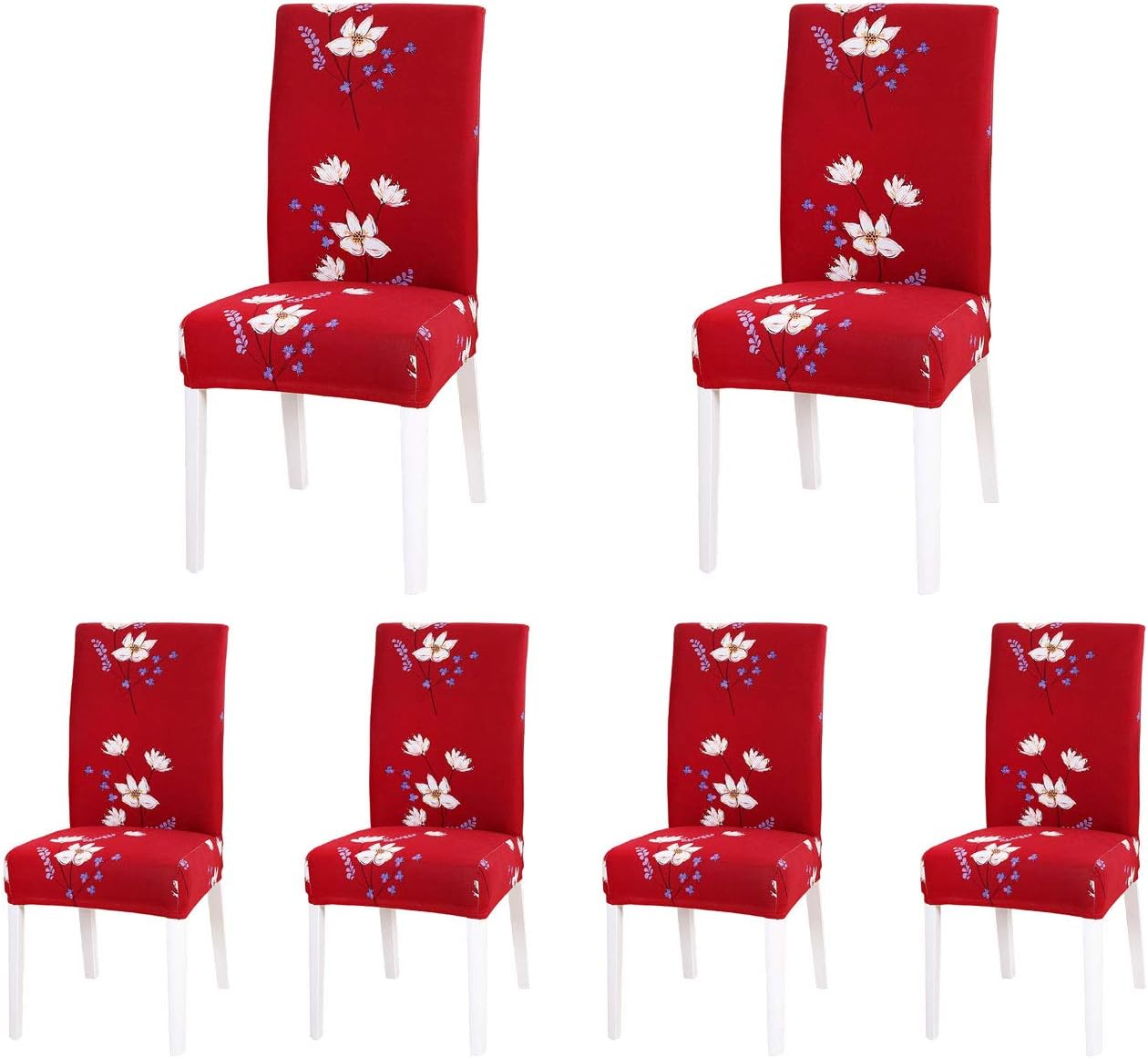 SoulFeel Set of 6 Stretch Chair Covers for Dining Room, Removable Fitted Seat Slipcovers Protector (Style 60, Wild Flower Red)