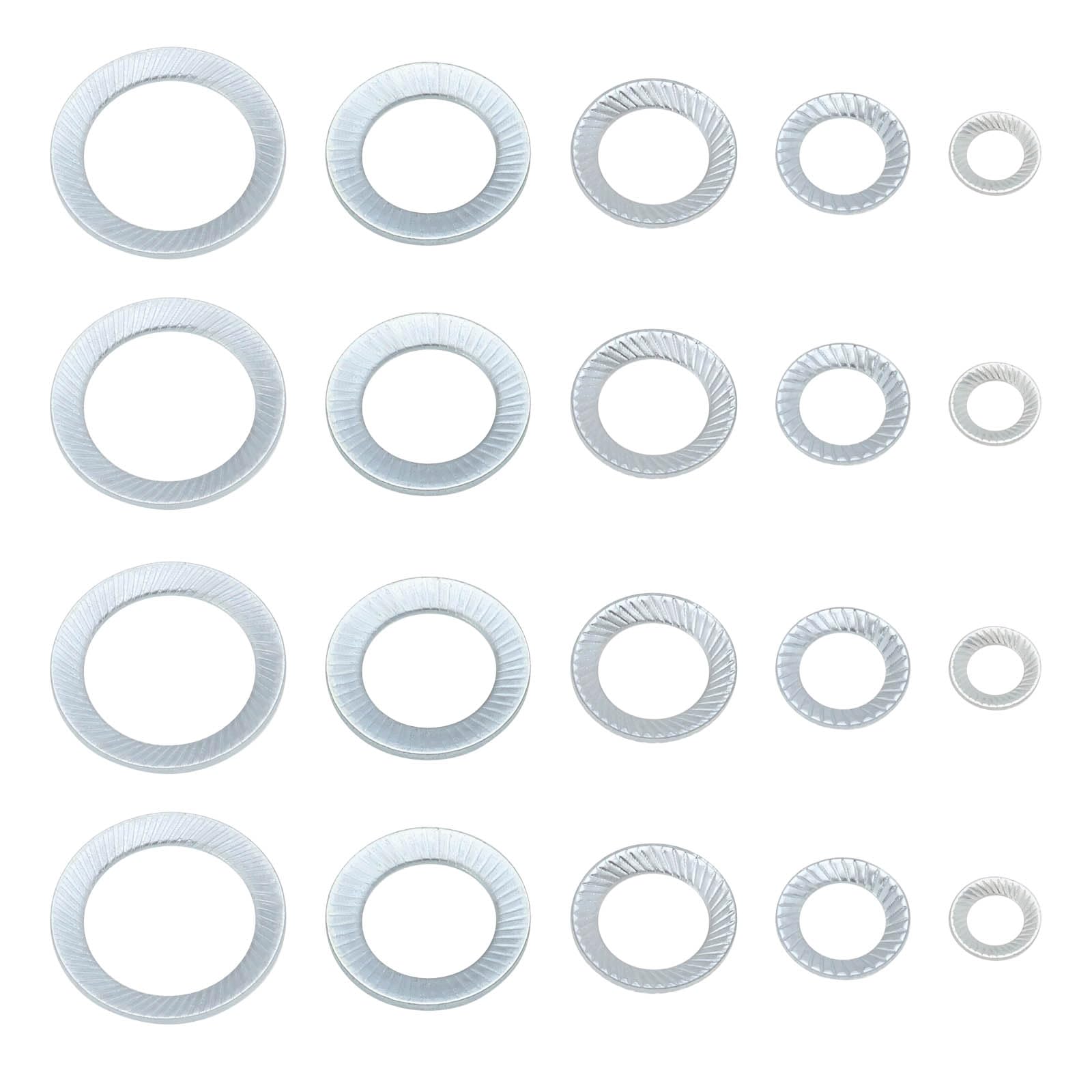 EMSea 100pcs Serrated Lock Washers M4 M6 M8 M10 M12 Serrated Carbon Steel Galvanized Locking Washers for Automobiles Motorcycles (20pcs for Each Size)