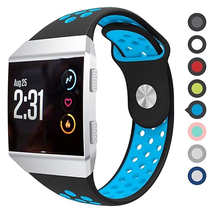 Meifox Compatible with Fitbit Ionic Bands,Soft Silicone Replacement Strap Accessory Breathable Wristbands for Fitbit Ionic Smart Watch (Black Blue, ...