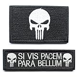 Bundle 2 pieces - Punisher Skull Si Vis Pacem Para Bellum Tactical Morale Patch with Velcro backing Decorative Embroidered Badge appliques (Black & grey)
