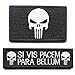 Bundle 2 Pieces - Punisher Skull Si Vis Pacem Para Bellum Tactical Morale Patch with Backing Decorative Embroidered Appliques (Black Grey)