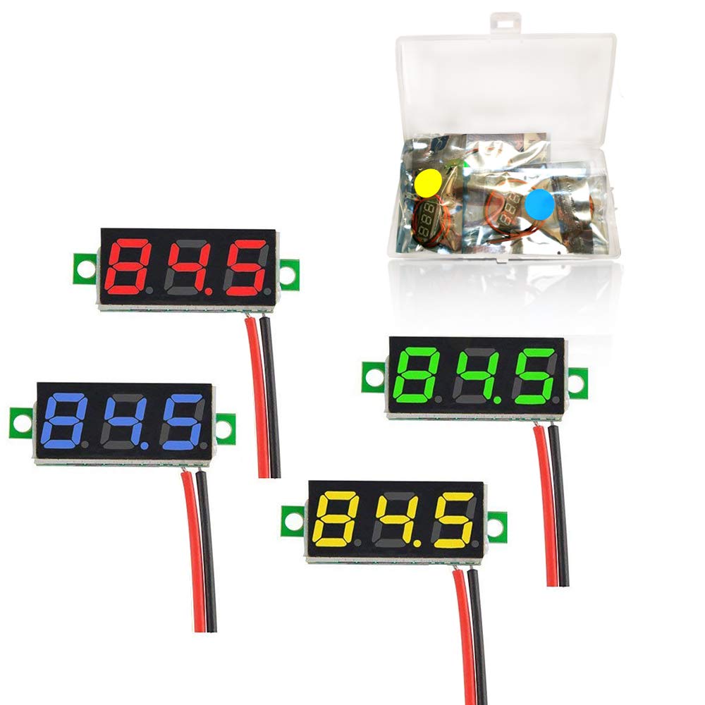 YIXISI 4pcs DC 2. 4-30V Gauge Tester 0. 28” 2 Wires Mini Digital LED Voltmeter Display with Reverse Polarity Protection and Accurate Pressure Measurement Voltage Tester Red, Green, Blue, Yellow