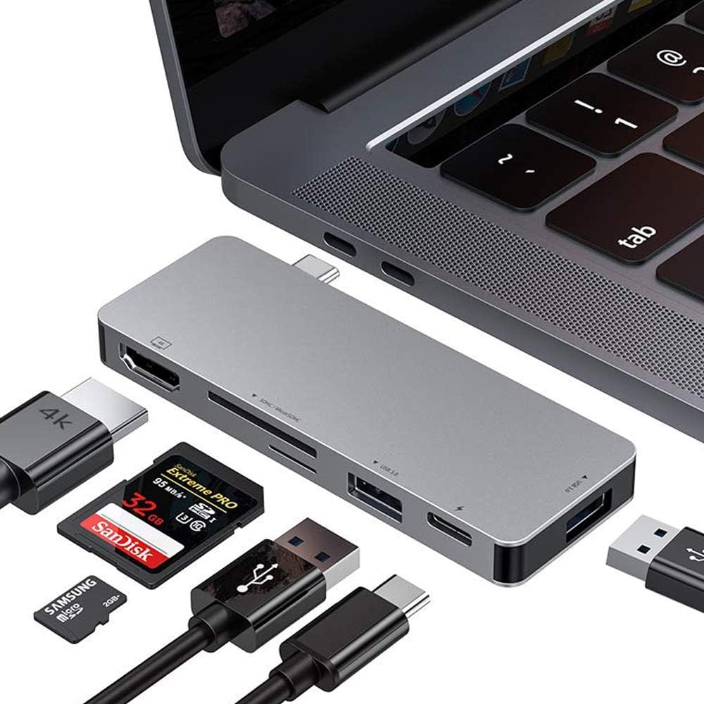 USB C Hub, 6-in-1 Type C Hub Adapter,with 4K USB C to HDMI, 1 PD charging,SD/TF Card Reader,2 USB 3.0 Ports for MacBook Pro and ChromeBook, Samsung Type C Windows Laptops (Grey)