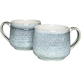 Bosmarlin Large Ceramic Wide Coffee Latte Mug Set of 2, 18 Oz, Big Stoneware Tea Cup for Office and Home, Dishwasher and Microwave Safe (Willow Green, 2)