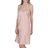 OSCAR ROSSA Women's 100% Mulberry Silk Slip Chemise Nightgown with Hand Crocheted Neck