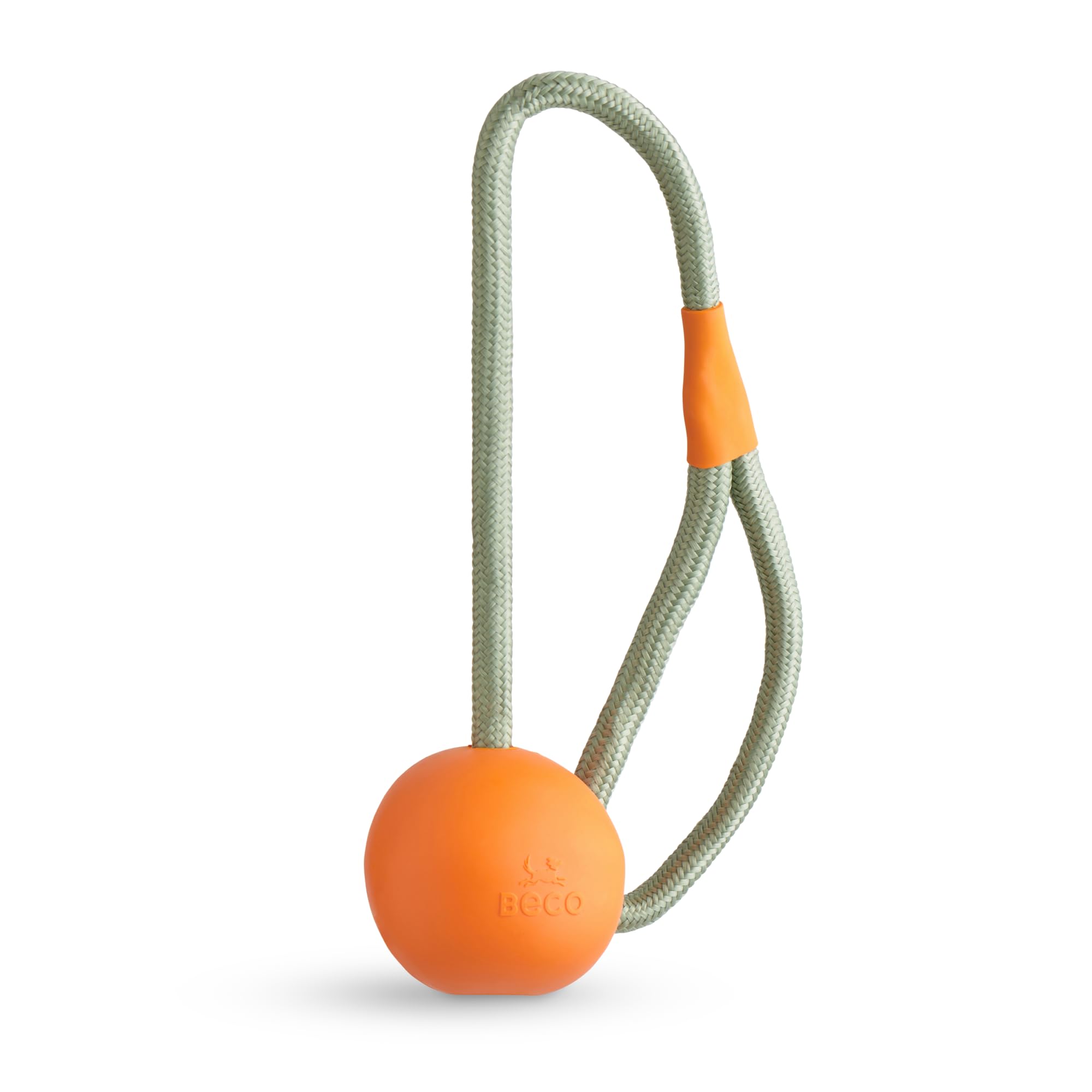 Beco Dog Toy - Natural Rubber Ball on a Rope Toy for Dogs - Orange
