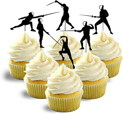 Amazon Co Jp フェンシングシルエット カップケーキトッパー カードストック 12個パック カップケーキ Food Beverages Alcohol