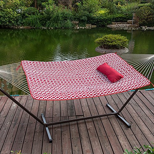 Lazy Daze Hammocks 12 Feet Steel Hammock Stand with Cotton Rope Hammock Combo,Quilted Polyester Hammock Pad, Pillow, Mag Bag and Cup Holder, Cape Cod Red
