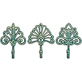 Sungmor Set of 3 Decorative Cast Iron Wall Hooks – Vintage Ornate Design with Antique Teal Finish – Heavy Duty Rustic Wall Hangers for Entryway, Bathroom, Kitchen, or Bedroom Decor