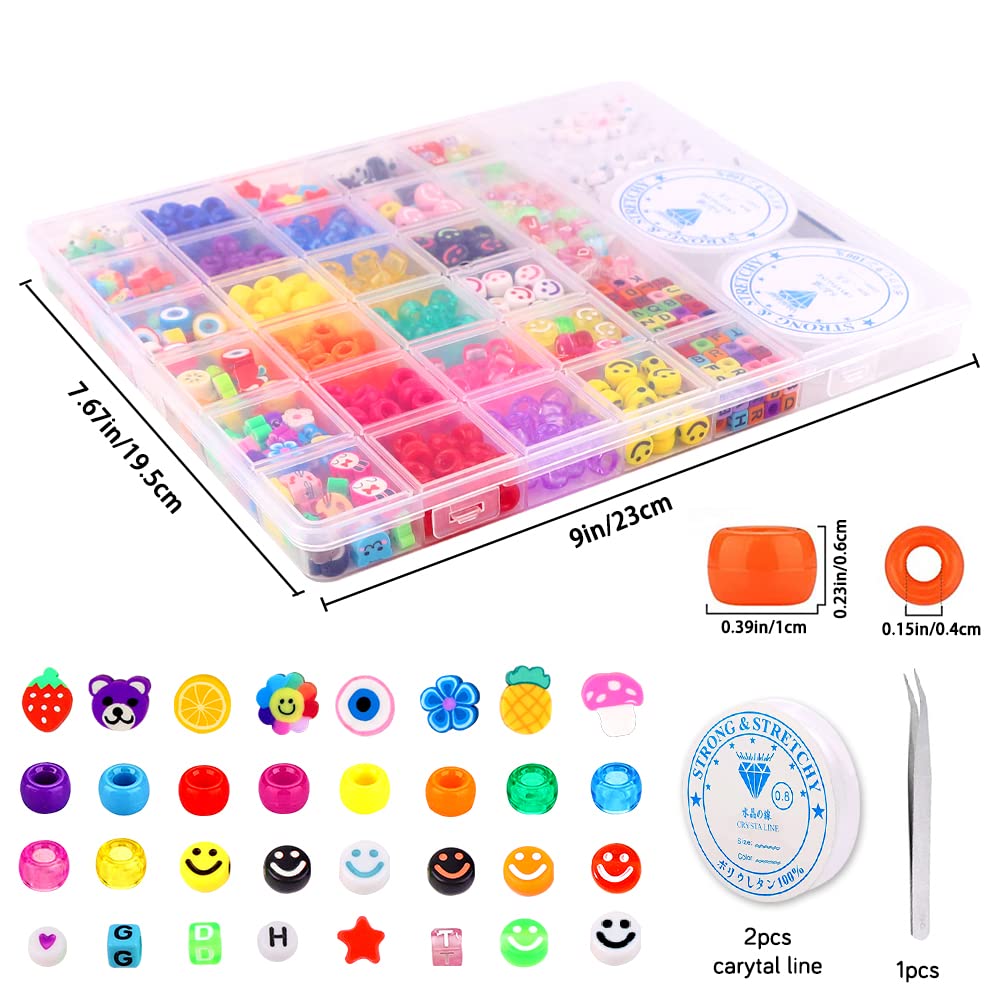 JOICEE Bracelet Making Kit Pony Beads fruite Flower Polymer Clay Beads Letter Beads for Jewelry Making, DIY Arts Earring and Crafts Gifts for Girls Age 6 7 8 9 10-12