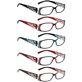 SIGVAN 5 Pack Spring Hinge Reading Glasses Rectangular Fashion Quality Readers for Men and Women (5 colors, 1.00, multiplier_x)