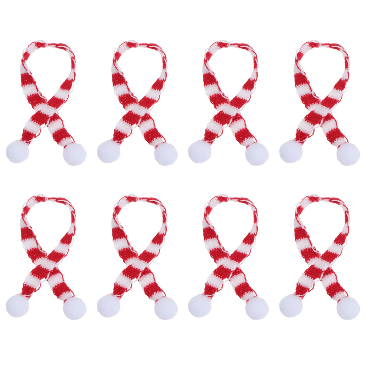 8pcs Christmas Mini Scarf Knitted Red White Scarf Decorative Neckerchief Dolls Striped Scarves for DIY Snowman Small Pet Wine Bottle Decor Holiday Party Accessories