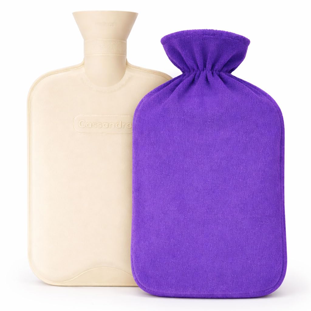 Cassandra Hot Water Bottle with Plain Coloured Fleece Cover, 1.8 L, Assorted Color