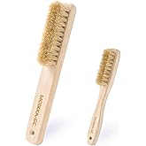 Wood Laundry Stain Brush Set (Large + Small) with Boar Bristles – Tough Stain Remover for Delicates, Cotton, Linens & Shoes, Laundry Scrub Brushes for Clean Fabric