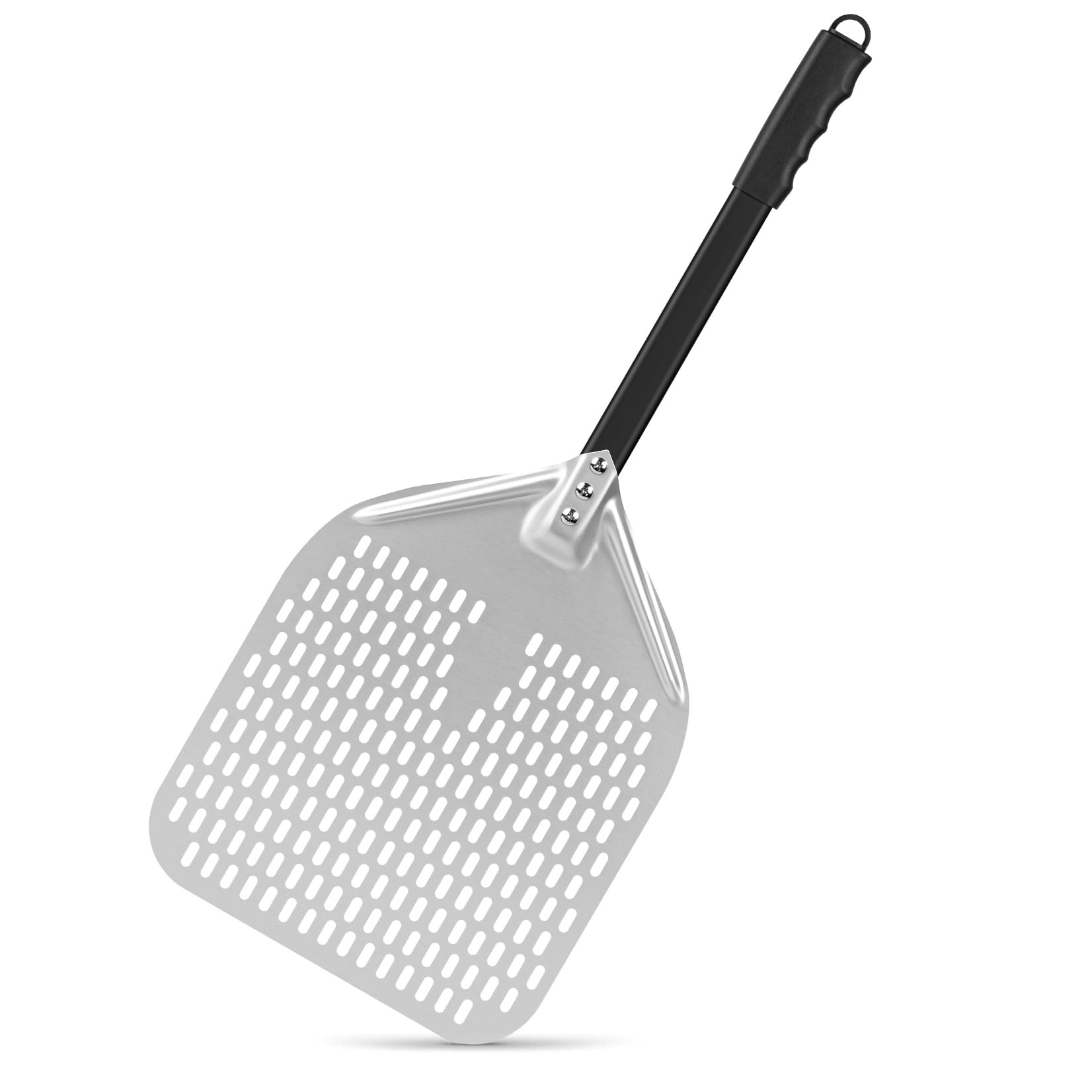 testyu 12 inch Perforated Pizza Peel, Non-Stick Professional Pizza Paddle Turning Peel, Anodised Aluminium Pizza Shovel with 30cm Detachable Handle, Perfect for Homemade Baking Pizza, Cake, Bread