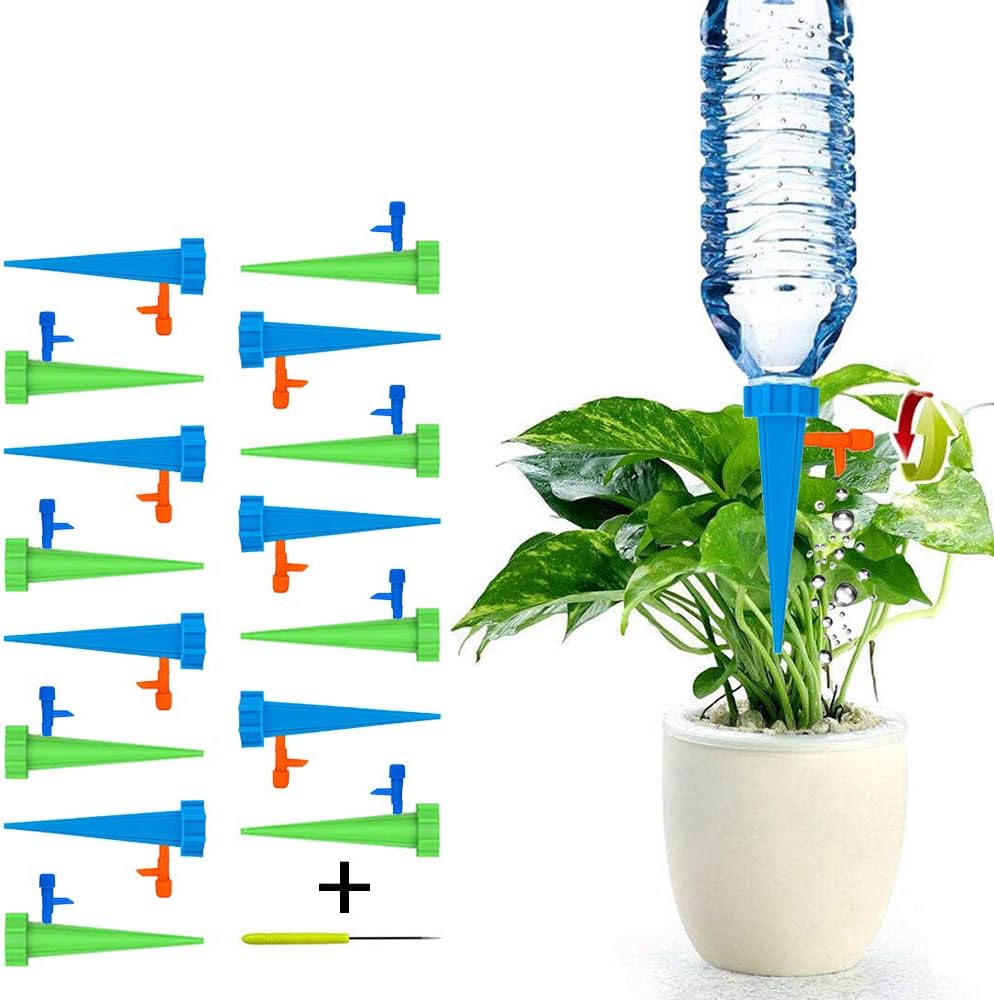 scsossw Self-Watering Spike 15 Pcs, Universal Plant Watering Devices - Automatic Vacation Drip Irrigation with Slow Release Control Switch Support for Outdoor Indoor Plants