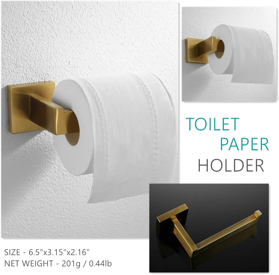 VELIMAX Premium Stainless Steel 4 Pieces Bathroom Hardware Accessories Set Wall Mounted Towel Bar Set, Brushed Gold, 23.6-Inch: Home & Kitchen