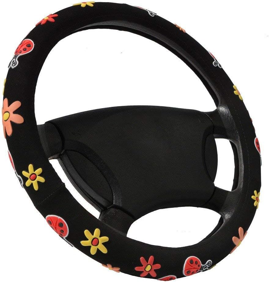 SYNN Automotive Women Embroidery Cute Car Steering Wheel Cover (Beatles)