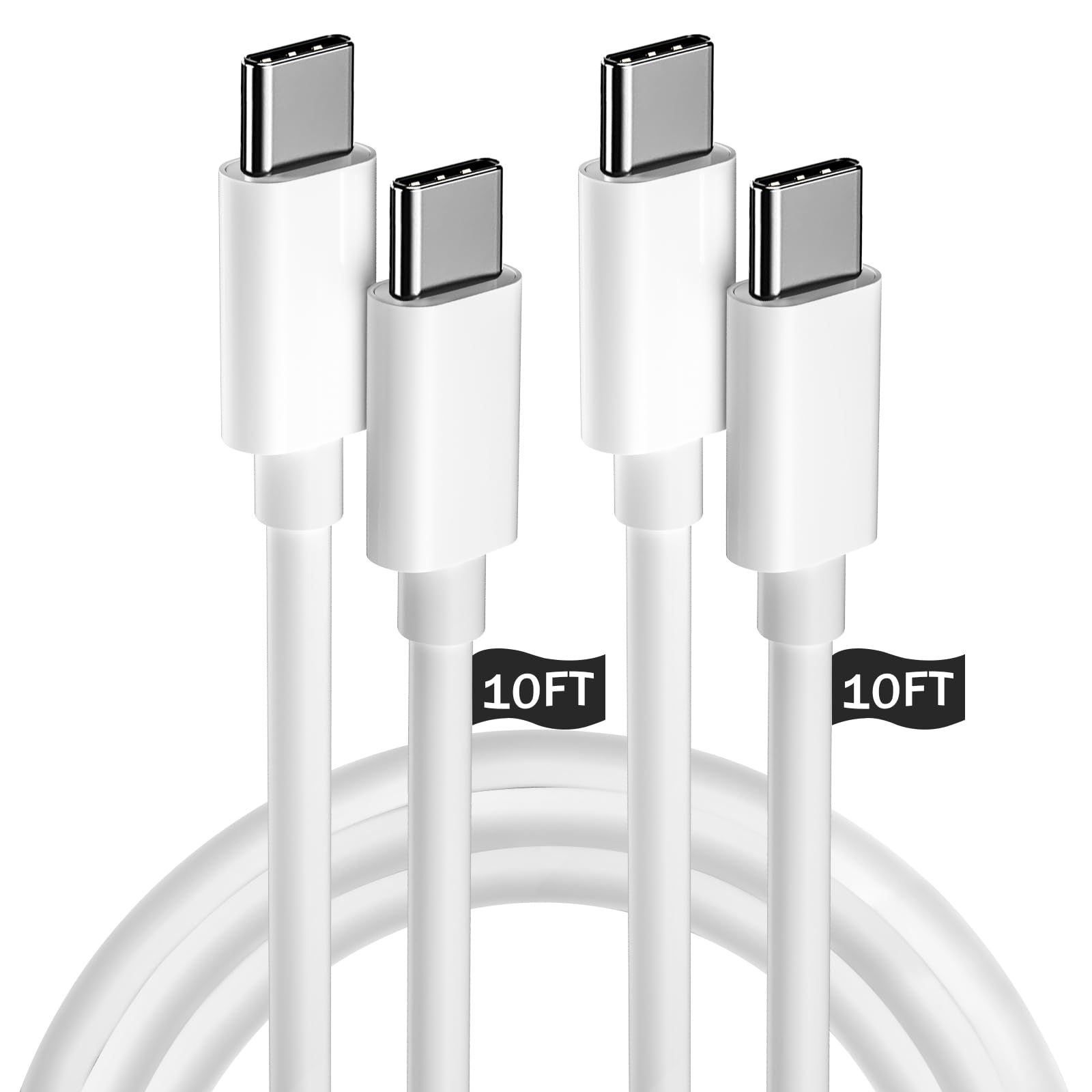 Photo 1 of 10Ft 2-Pack Type C to Type C Cable, USB C to USB C, 60W USB C Cable Fast Charger Cord Compatible for Apple iPhone 15/15 Pro/15 Plus/15 Pro Max, iPad Pro 2021, iPad Air 4/5, MacBook, White