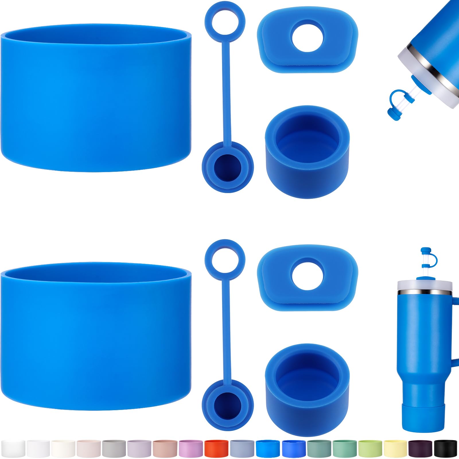 Photo 1 of HYZ 8 Piece Accessories for Stanley Cup, Silicone Spill Proof Stopper Set and Protective Boot Including Straw Cover Cap for Stanley H2.0 20oz 30oz 40oz Tumbler, Azure