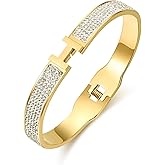 LeoYletc 18K Gold and Silver Plated Bangle Bracelet for Women Stainless Steel with Cubic Zirconia Womens Jewelry