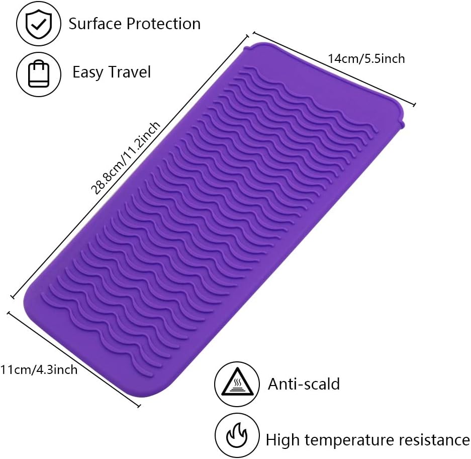 Heat Resistant Silicone Mat Pouch for Flat Iron, Curler Wand, Hot Waver, Salon Tools Appliances, Portable Styling Heat mat, Curling Iron pad Cover, Hair Straightener Travel Bag Case (1Purple): Health & Personal Care