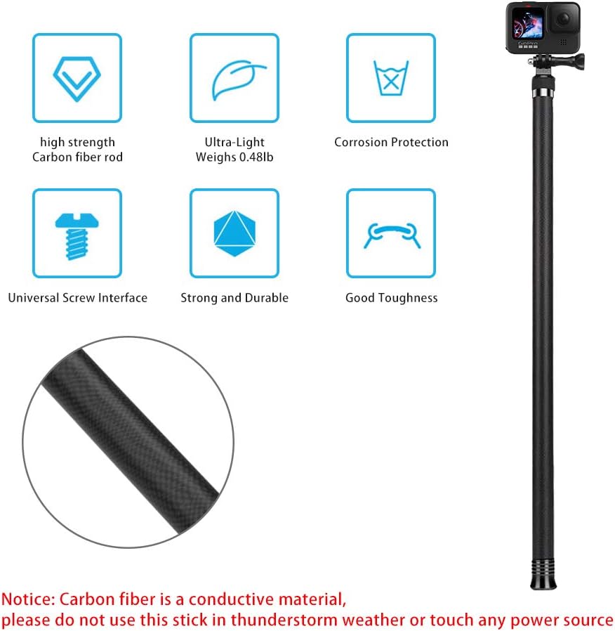 AFAITH 106" Long Carbon Fiber Handheld GoPro Selfie Stick Extendable Pole Monopod for GoPro Hero 9 Hero8 Hero7 Hero 6 Hero 5 Black, DJI OSMO Action Camera, Insta 360 Cam & Other Action Cameras : Camera & Photo