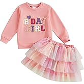 SAYOO Toddler Girls Birthday Outfits Birthday Girl Embroidery Letter Sweatshirt Tops+Rainbow Layered Tutu Skirt Fall Clothes