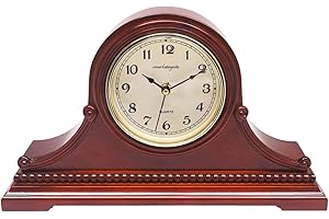 Vmarketingsite Mantel Clock, Battery Operated, Silent Wood Table Clock with Westminster Chimes, Maroon Arabic Numerals, 9" x 16" x 3"